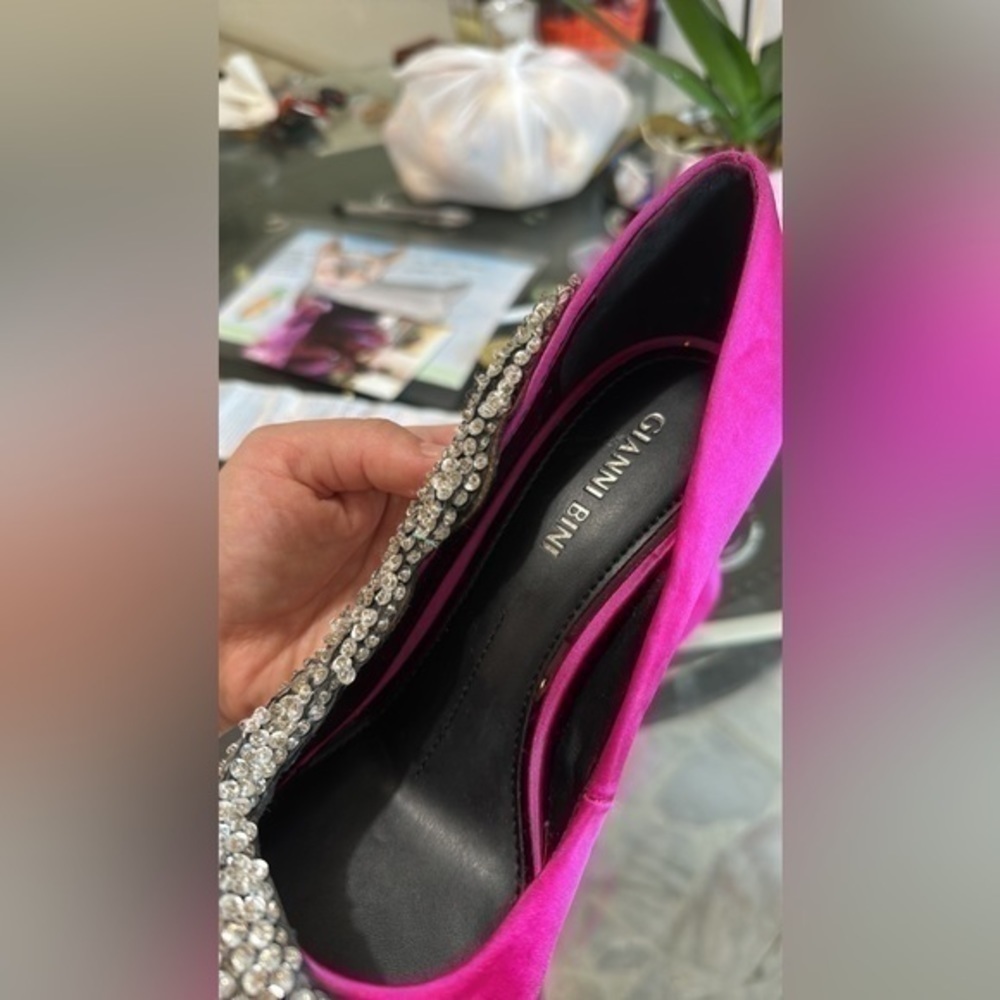 Gianni Bini Crystino Satin Sequin Pink Heel - Picture 16 of 16